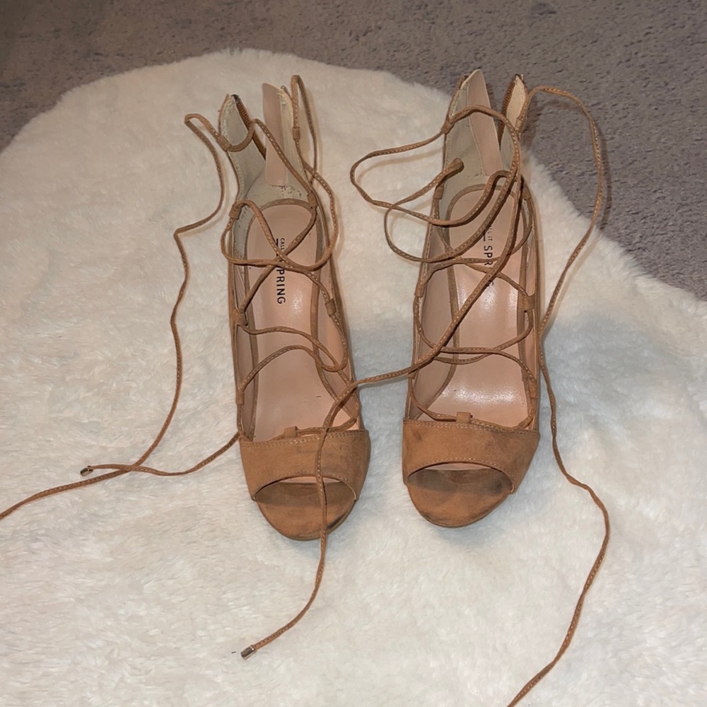 Brown lace up heel